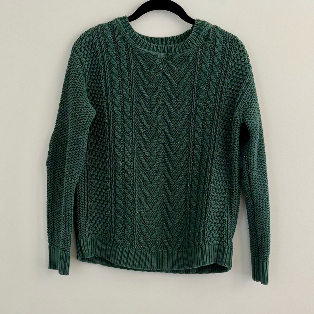 Urban Outfitters Forest Green Flecked Cable Knit Sweater with Elbow Patches